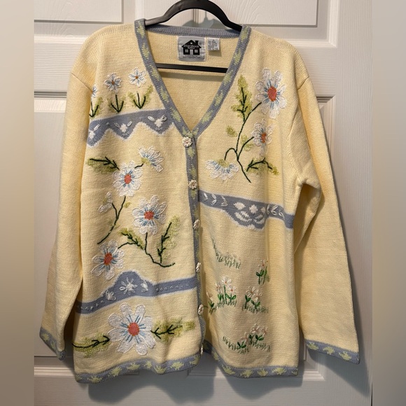 Storybook Knits Sweaters - Storybook Knit Yellow Floral Embroidered Cardigan